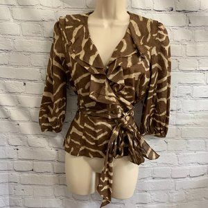 Lauren Ralph Lauren Animal Print Wrap Top Size PS